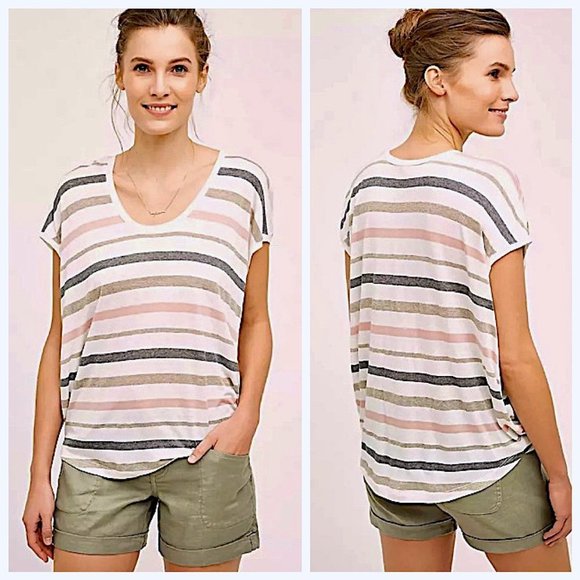Splendid Stripe Shine Tee in Blue/White/ Rose Size S - Picture 3 of 9